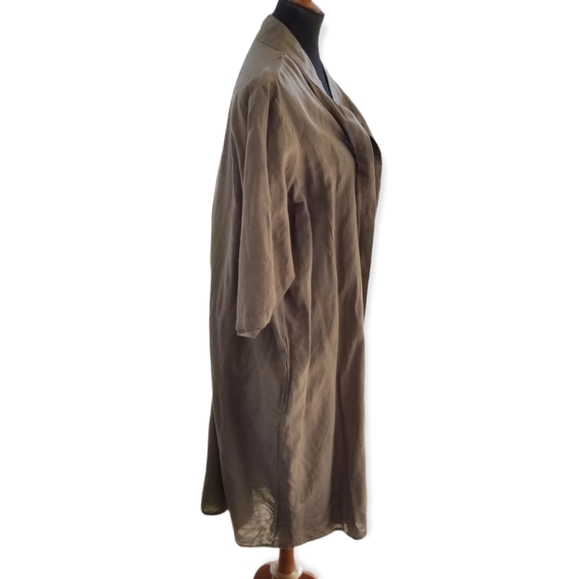 NWT Open-front linen duster jacket in Olive green, with pockets sz 2X - Picture 2 of 8